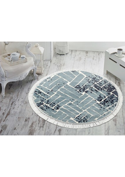 İnci Dijital Saçaklı Yıkanabilir Kaymaz Taban Halı Yuvarlak 1904 160 x 160