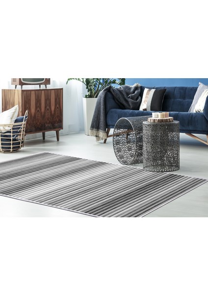 İpek Saçaksız Yıkanabilir Kaymaz Taban Halı 2121 Gri 80X120