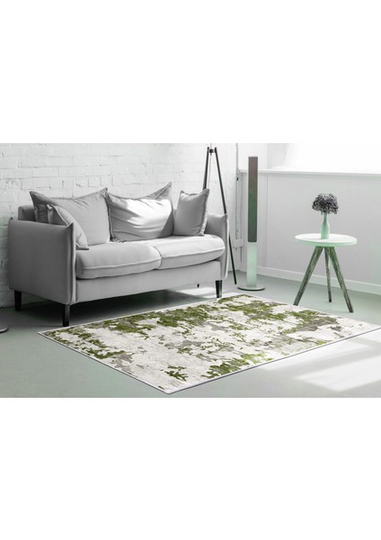 İpek Saçaksız Yıkanabilir Kaymaz Taban Halı 7003 Yeşil 80X120
