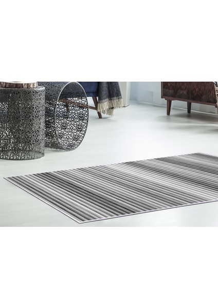 İpek Saçaksız Yıkanabilir Kaymaz Taban Yolluk Halı 2121 Gri 80X300