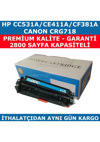 Hp 304A-Cc531A 2.800 Mavi Muadil Toner Ce411A-Cf381-Crg718 fiyatları