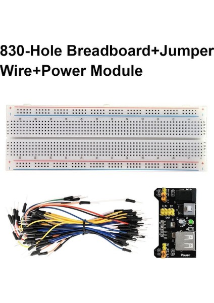 830 pin Breadboard + 65'li Kablo seti + Güç Modülü