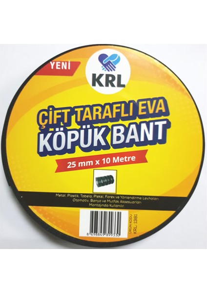 Yeşil-Siyah Çift Taraflı Eva Köpük Bant 25Mm X 10 Mt