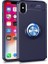 iPhone XS 5.8" Kılıf Standlı Yüzüklü Mıknatıslı Kılıf + 9H Esnek Nano Cam Lacivert 1