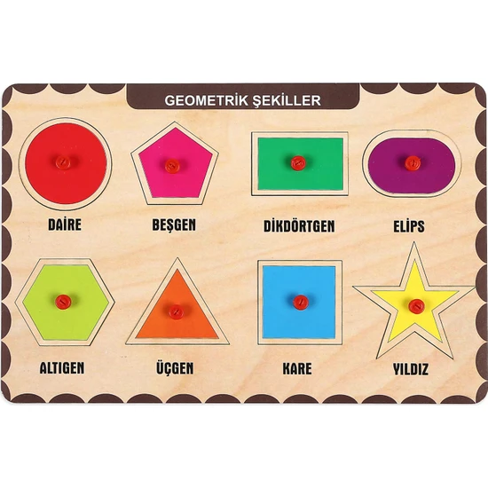 Maketçiniz Ahşap Tutmalı Eğitici Yapboz Geometrik Şekiller