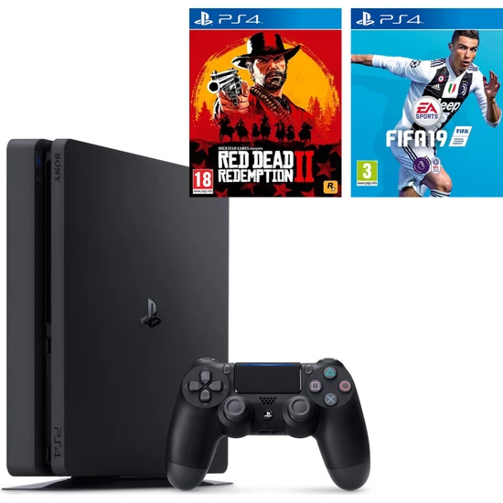 Sony PS4 Slim 1 TB Oyun Konsolu + PS4 Red Dead Redemption 2 + PS4 Fifa 19 Türkçe