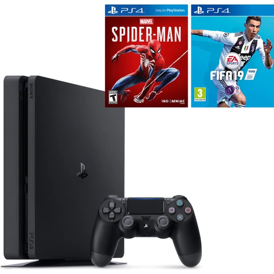 Sony PS4 Slim 1 TB Oyun Konsolu + PS4 Spider-Man + PS4 Fifa 19 Türkçe