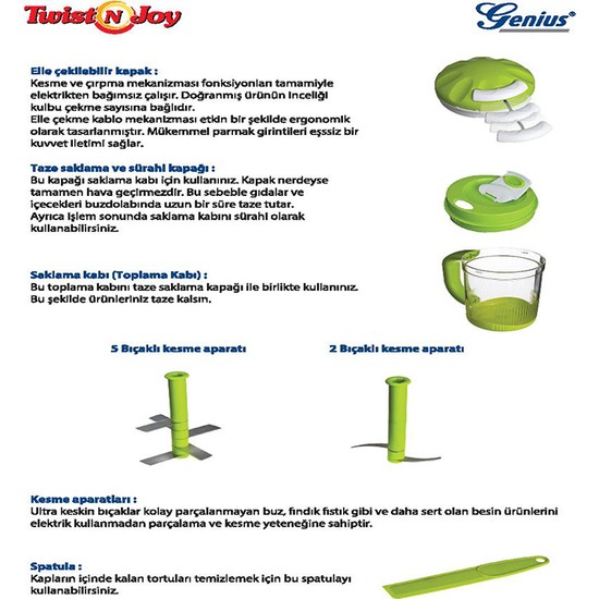Genius Twist N Joy 12 Parçalı Mekanik Blender Seti Kırmızı ...