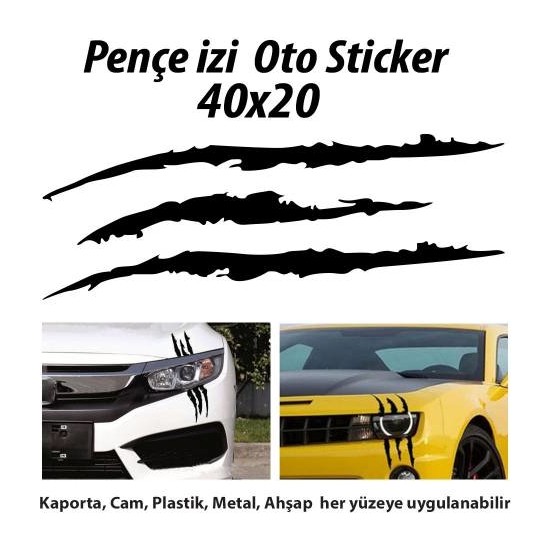 Dizayn Hediye Monster Canavar Pençe İzi Uzun Siyah Sticker - Araba Etiket, Çıkartma - Aksesuar -Modifiye -Arma