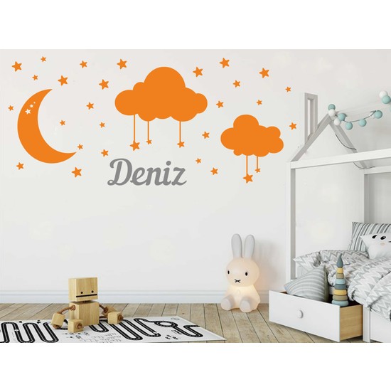 Türk Reklam Bebek Odası Duvar Sticker Pembe Ay Bulut Fiyatı