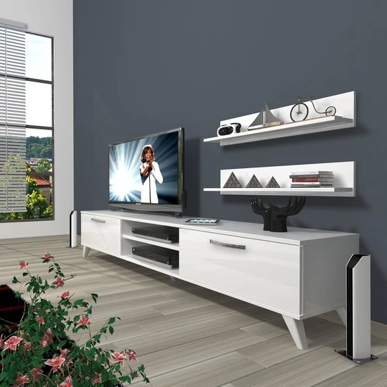 Decoraktiv Eko 4 Slm Dvd Retro Tv Ünitesi Tv Sehpası Parlak Beyaz