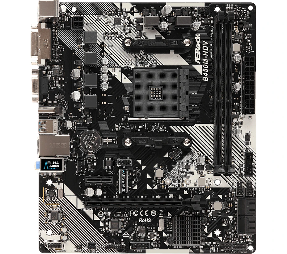Resim Asrock B450M-HDV R4.0 AMD B450 3200+MHz (OC) DDR4 Socket AM4 mATX Anakart (ASRB450M-HDVR4) 