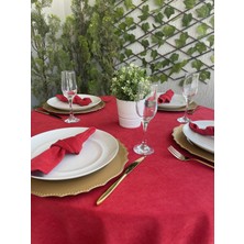 Kadife Dokulu Dertsiz Kırmızı Yuvarlak Masa Örtüsü