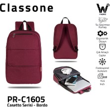 Classone  PR-C1605 Casetto Serisi WTXpro Su Geçirmez Kumaş  15,6"  Uyumlu  Laptop Çantası, Notebook Çantası, Sırt Çantası Bordo