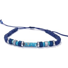 Funny Takı Mavi Varisit Lacivert ve Gümüş Rengi Hematit Taşlı Nazar Boncuklu Unisex Bileklik