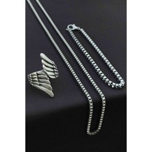 Trend Collection Melek Kanat Ayarlanabilir Gümüş Kaplama Yüzük Küp Bileklik ve Kolye Set