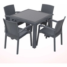 Çavdar Group Violet Rattan 90X90 cm Camlı Bahçe Balkon Teras Masa Takımı 4 Adet Sandalye