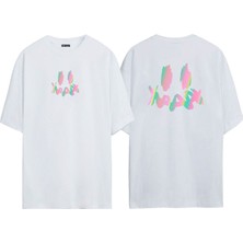 The Wert Ünisex Gülen Yüz Baskılı Beyaz Oversize Tshirt