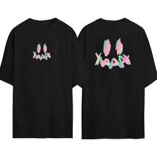 The Wert Ünisex Gülen Yüz Baskılı Siyah Oversize Tshirt