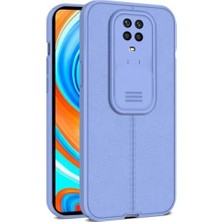 Gpack Xiaomi Redmi Note 9s Kılıf Kamera Sürgülü Deri Dokulu Mat Silikon+Nano Glass Koruyucu Mor