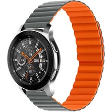 Case 4U Huawei Watch GT 3 Mıknatıslı Parçalı Çizgili Kordon Kayış 42mm KRD-52 Gri - Turuncu