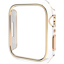 Case 4U Apple Watch Seri 40mm Renkli Altın Kenar Sert PC Kasa Koruyucu Gard 06 Beyaz