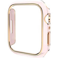 Case 4U Apple Watch Seri 40mm Renkli Altın Kenar Sert PC Kasa Koruyucu Gard 06 Pembe