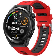 Case 4U Amazfit Pace Sert Silikon Kare Delikli Klasik Kordon Kayış KRD-55 Kırmızı - Siyah