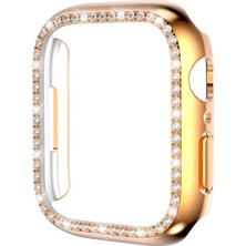 Case 4U Apple Watch 7 Kasa Koruyucu Kenarları Taşlı Sert PC Gard 05 40mm Rose Gold
