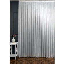 Evdepo Home Çizgili Kullanıma Hazır Ekstraforlu Pilesiz Tül Perde Tek Kanat - Ekru 280 x 260 cm