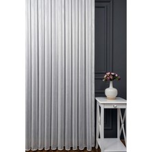 Evdepo Home Çizgili Kullanıma Hazır Ekstraforlu Pilesiz Tül Perde Tek Kanat - Ekru 280 x 260 cm