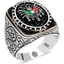 Gumush Gümüş Osmanlı Arması Oval Erkek Yüzük