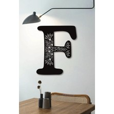 Hellove Çiçekli Büyük Dekoratif Harf 30 cm Siyah Duvar Süsü Hediye Isim Baş Harfi