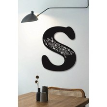 Hellove Çiçekli Büyük Dekoratif Harf 30 cm Siyah Duvar Süsü Hediye Isim Baş Harfi