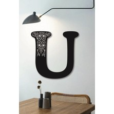 Hellove Çiçekli Büyük Dekoratif Harf 30 cm Siyah Duvar Süsü Hediye Isim Baş Harfi