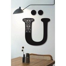 Hellove Çiçekli Büyük Dekoratif Harf 30 cm Siyah Duvar Süsü Hediye Isim Baş Harfi