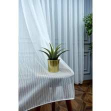 Evdepo Home Çizgili Kullanıma Hazır Ekstraforlu Pilesiz Tül Perde Tek Kanat - Ekru 100 x 260 cm