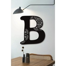 Hellove Çiçekli Büyük Dekoratif Harf 30 cm Siyah Duvar Süsü Hediye Isim Baş Harfi