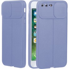 Case Street Casestreet Apple iPhone 8 Plus Kılıf Kamera Sürgülü Deri Dokulu Mat Silikon Mor