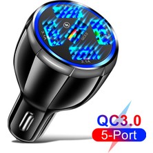 Ally Uslıon 5 Portlu Qc3.0 Çoklu USB Araç Çakmaklık Hızlı Şarj Aleti Araç Şarjı ALL-35191