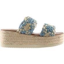 Bueno Shoes Mavi Deri Kadın Dolgu Topuklu Terlik