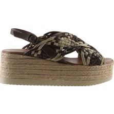 Bueno Shoes Taba Deri Kadın Dolgu Topuklu Sandalet