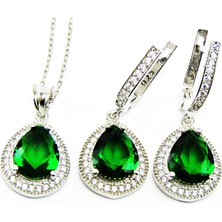 Lilah Gümüş Tr Gümüş Yeşil Damla Taşlı Kadın Kolye Küpe