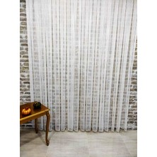 Evdepo Home Ince Çizgili Kullanıma Hazır 1/2,5 Normal Pile Tül Perde Tek Kanat - Ekru 160 X 240 Cm