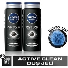 Nivea Men Active Clean Vücut Yüz ve Saç Duş Jeli 2 x 500 ml + Banyo Lifi