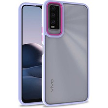 Dlrcase Vivo Y20 Kılıf Flora Sert Silikon Arkası Cam Şeffaf Mor