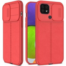 Dlrcase Xiaomi Redmi 9c Kılıf Kamera Sürgülü Deri Dokulu Mat Silikon Kırmızı