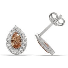 Turuncu Renk Damla Montür Taşlı 925 Ayar Gümüş Rodyum Küpe