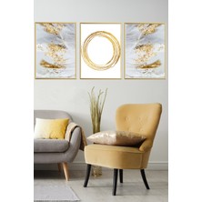 Linacci Üçlü Gold Alüminyum Çerçeveli Altın Sim Detaylı Camlı Tablo Poster Set