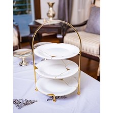 Bakır Concept Gümüş Kaplama Üç Katlı Etejer Sunumluk Gold Renk